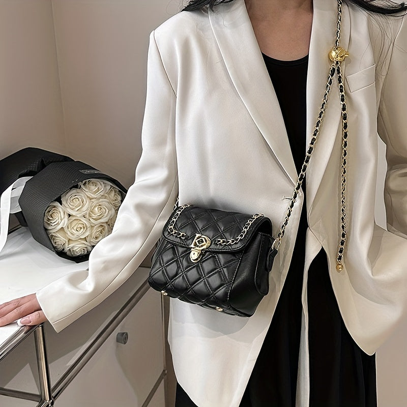 アーガイル キルティング チェーン クロスボディバッグ|トレンド ミニ ショルダーバッグ|レディース PUレザー フラップ パース