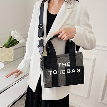 ステッチ入り デニム トートバッグ｜レタープリント クロスボディバッグ｜レディース トレンド 通勤 ハンドバッグ