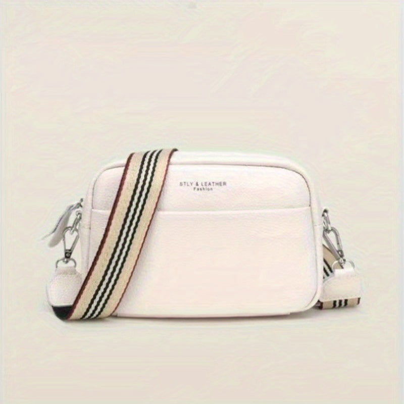 スモール レターグラフィック クロスボディバッグ｜ストライプ ストラップ ショルダーバッグ｜レディース ファスナー付き スクエア パース
