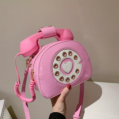 電話型 ショルダーバッグ｜クリエイティブ PUレザー クロスボディバッグ｜個性派 ファスナー付き レディースバッグ