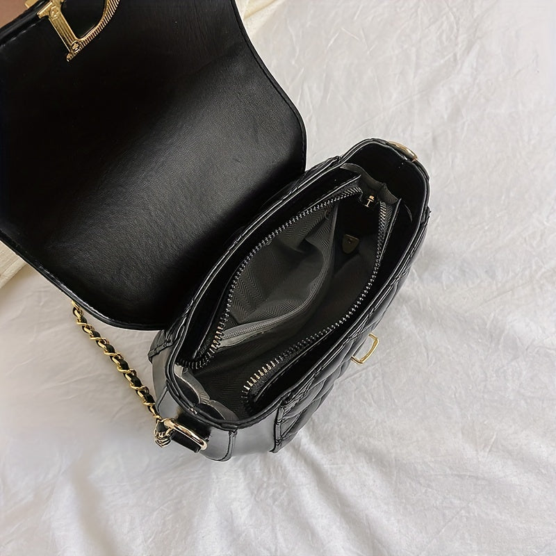 アーガイル キルティング チェーン クロスボディバッグ｜トレンド ミニ ショルダーバッグ｜レディース PUレザー フラップ パース