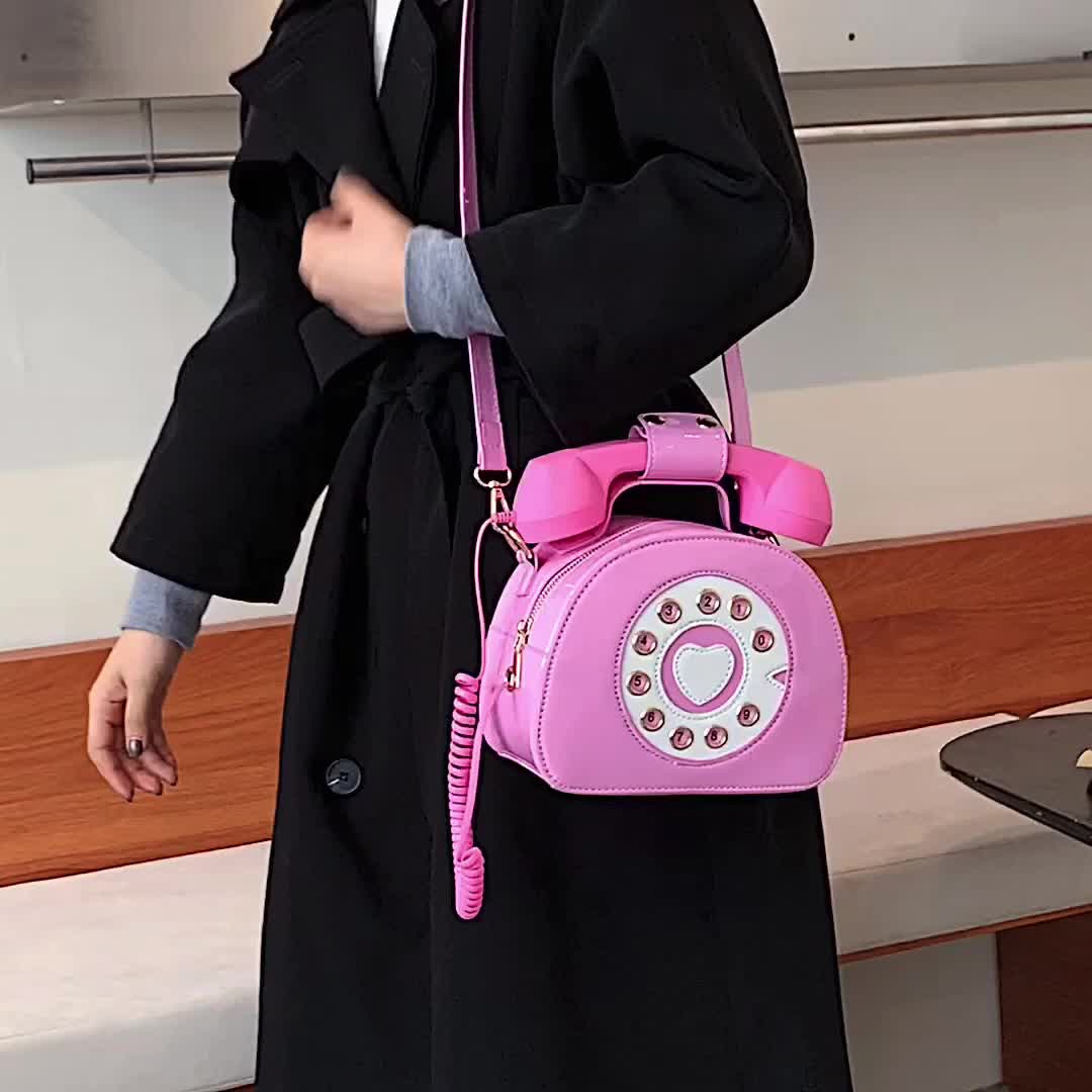 電話型 ショルダーバッグ｜クリエイティブ PUレザー クロスボディバッグ｜個性派 ファスナー付き レディースバッグ