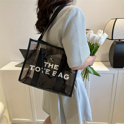 レターパターン トートショルダーバッグ｜クリア サッチェルバッグ｜オールマッチ クロスボディバッグ