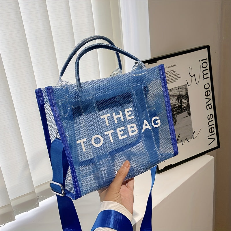 クリア メッシュ デザイン トートバッグ｜大容量 ジェリー クロスボディバッグ｜防水 ビーチバッグ 旅行・海・プール用