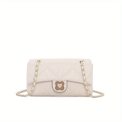 キルティング チェーン クロスボディバッグ｜メタルフラワー装飾 フラップ パース｜レディース レザー スクエア ショルダーバッグ