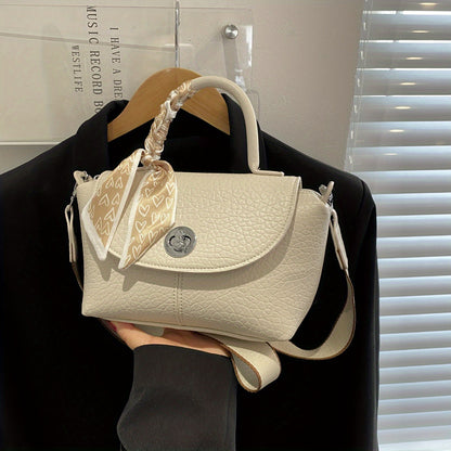 スカーフ装飾 ハンドバッグ｜ターンロック クロスボディバッグ｜トップハンドル フラップ レディース パース