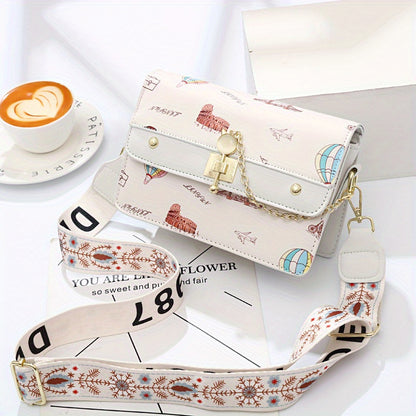 カートゥーン柄 スクエア ショルダーバッグ｜スタイリッシュ 配色デザイン バッグ｜オールマッチ クロスボディバッグ