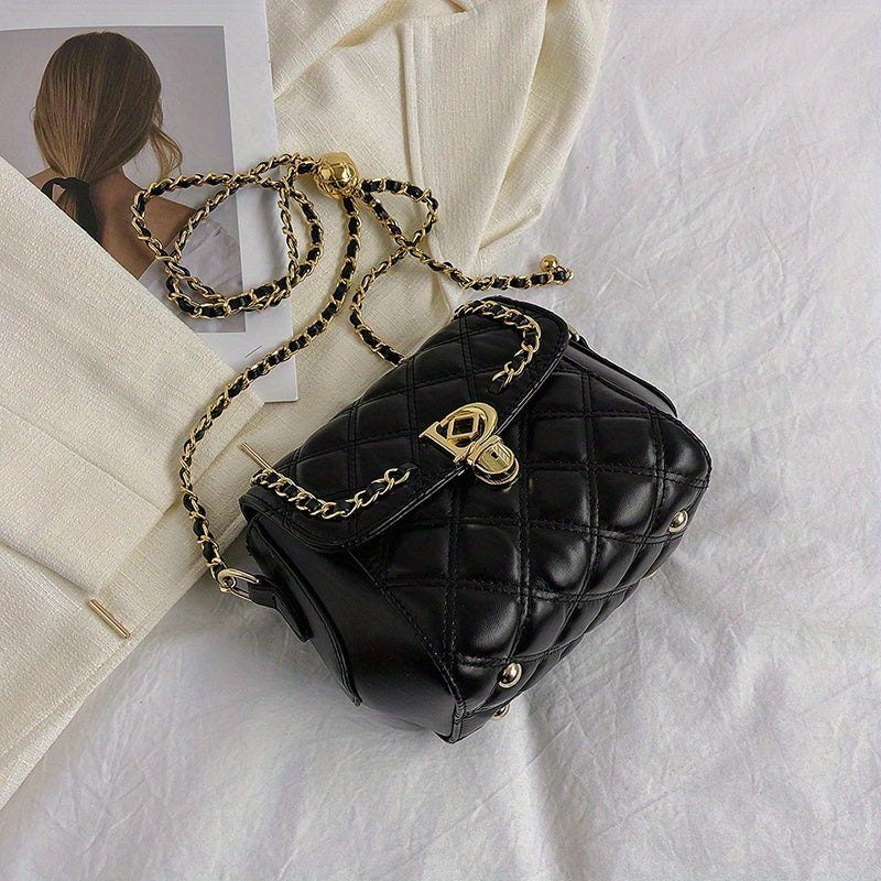 アーガイル キルティング チェーン クロスボディバッグ｜トレンド ミニ ショルダーバッグ｜レディース PUレザー フラップ パース