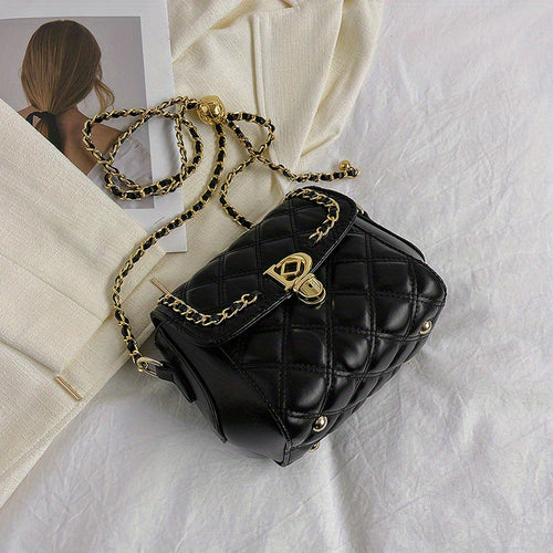 アーガイル キルティング チェーン クロスボディバッグ｜トレンド ミニ ショルダーバッグ｜レディース PUレザー フラップ パース