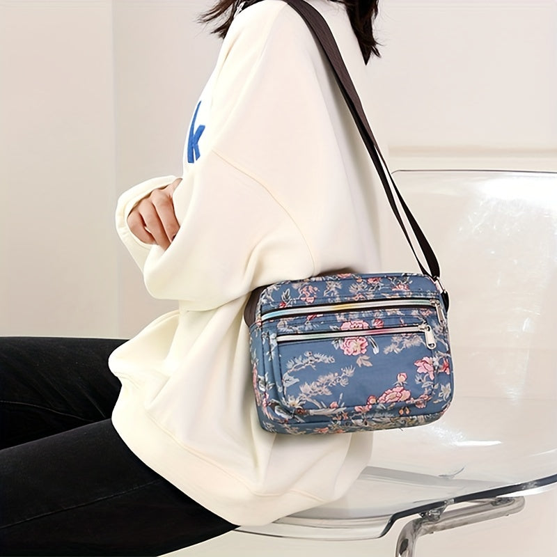ヴィンテージ柄 スクエア ショルダーバッグ｜レディース ファスナー付き クロスボディバッグ｜通勤・旅行用 クラシックバッグ