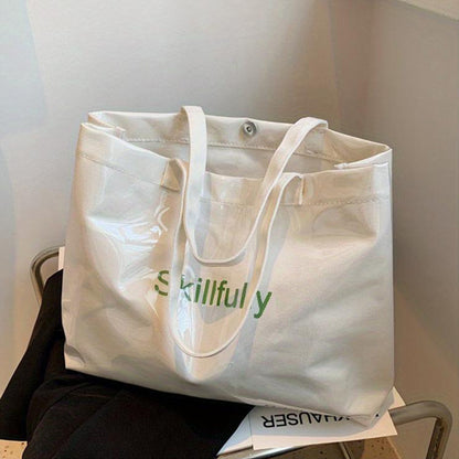 クリア レタープリント トートバッグ｜大容量 防水 ショルダーバッグ 夏・ビーチ用