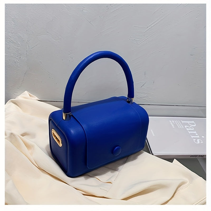 トレンド ボックス型 ハンドバッグ｜ボタン付き 無地 クロスボディバッグ｜個性派 フラップ スクエア バッグ