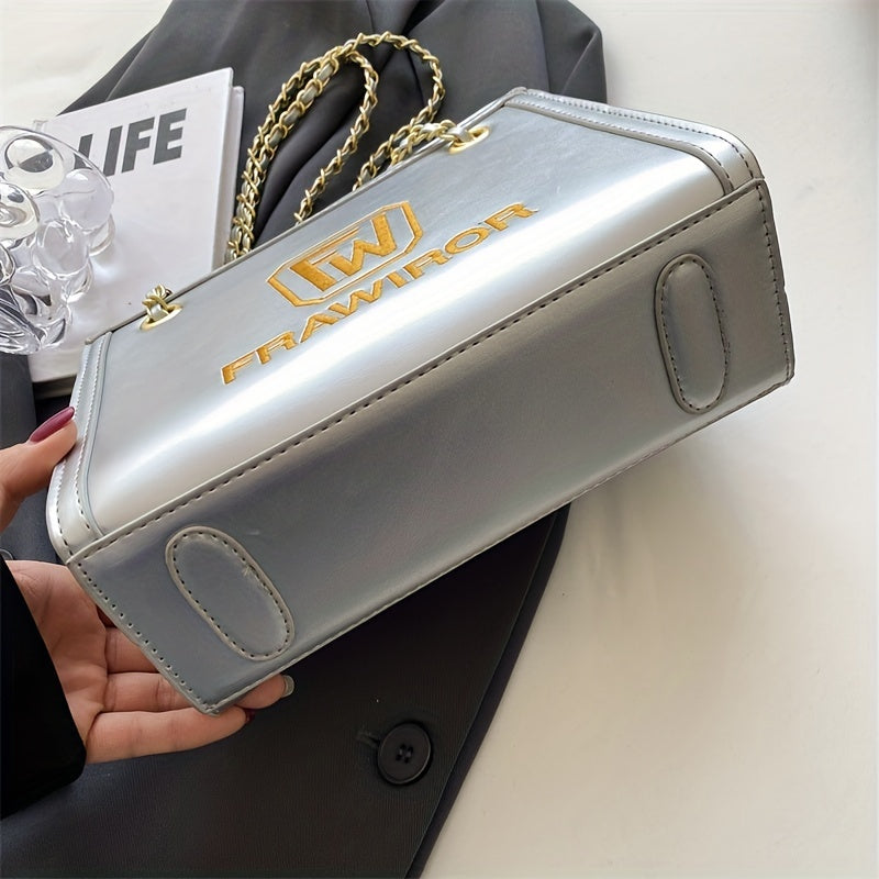 レターパターン スクエア ショルダーバッグ｜PUレザー ファスナー付き スリングバッグ｜大容量 カジュアル クロスボディバッグ