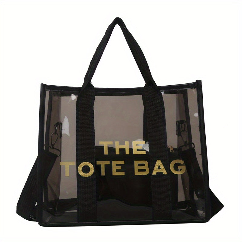 レターパターン トートショルダーバッグ｜クリア サッチェルバッグ｜オールマッチ クロスボディバッグ