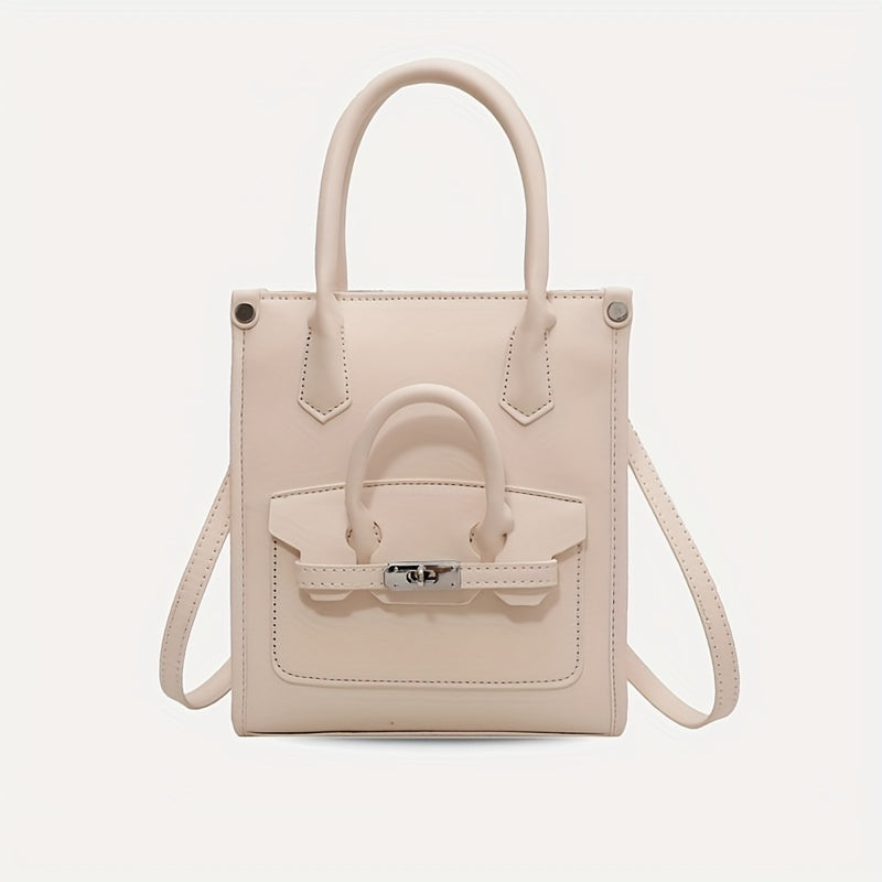 ニッチデザイン スクエア ショルダーバッグ｜無地 オールマッチ サッチェルバッグ｜レディース ターンロックバッグ