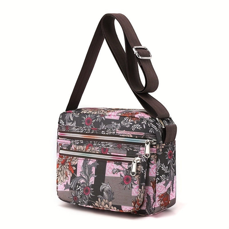 ヴィンテージ柄 スクエア ショルダーバッグ｜レディース ファスナー付き クロスボディバッグ｜通勤・旅行用 クラシックバッグ