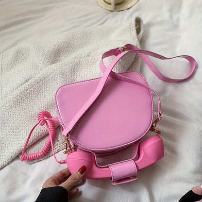 電話型 ショルダーバッグ｜クリエイティブ PUレザー クロスボディバッグ｜個性派 ファスナー付き レディースバッグ