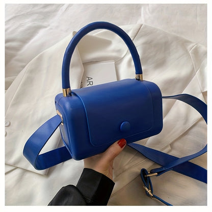 トレンド ボックス型 ハンドバッグ｜ボタン付き 無地 クロスボディバッグ｜個性派 フラップ スクエア バッグ