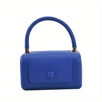 トレンド ボックス型 ハンドバッグ｜ボタン付き 無地 クロスボディバッグ｜個性派 フラップ スクエア バッグ