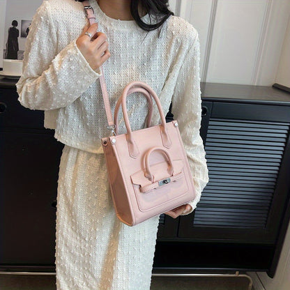 ニッチデザイン スクエア ショルダーバッグ｜無地 オールマッチ サッチェルバッグ｜レディース ターンロックバッグ