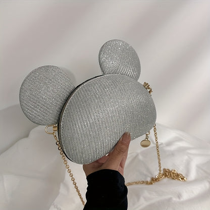 カートゥーン ベア スパンコール バッグ｜トレンド チェーン クロスボディバッグ｜レディース リップ収納用 ミニ ノベルティ パース