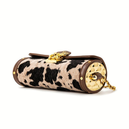 レディース シリンダー型 クロスボディバッグ｜チェーン ショルダーバッグ｜ツイード フラップ ハンドバッグ