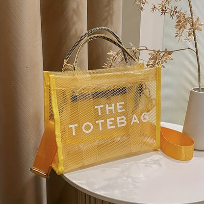 クリア メッシュ デザイン トートバッグ｜大容量 ジェリー クロスボディバッグ｜防水 ビーチバッグ 旅行・海・プール用