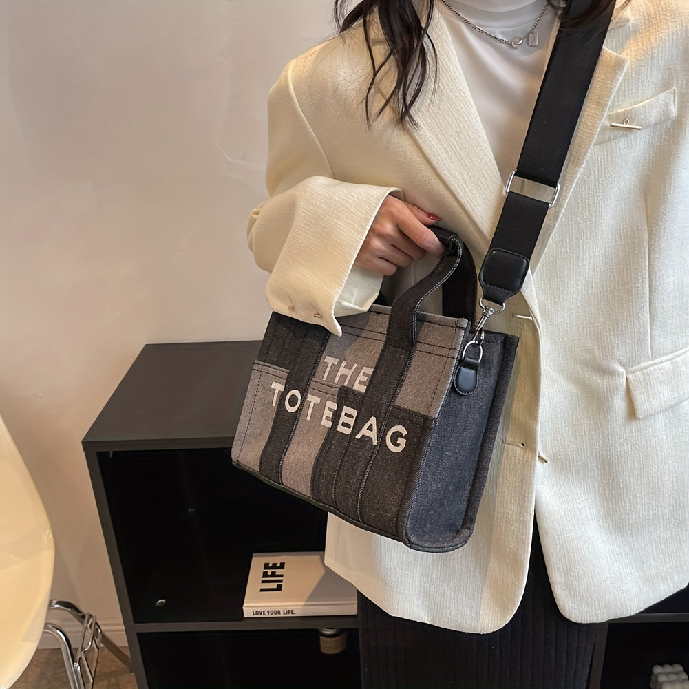 ステッチ デニム トートバッグ｜ヴィンテージ風 クロスボディバッグ｜通勤・旅行・通学用 レディース トップハンドルバッグ