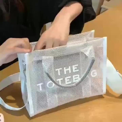 クリア メッシュ デザイン トートバッグ｜大容量 ジェリー クロスボディバッグ｜防水 ビーチバッグ 旅行・海・プール用