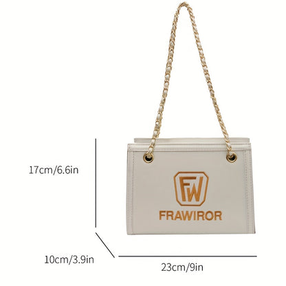 レターパターン スクエア ショルダーバッグ｜PUレザー ファスナー付き スリングバッグ｜大容量 カジュアル クロスボディバッグ