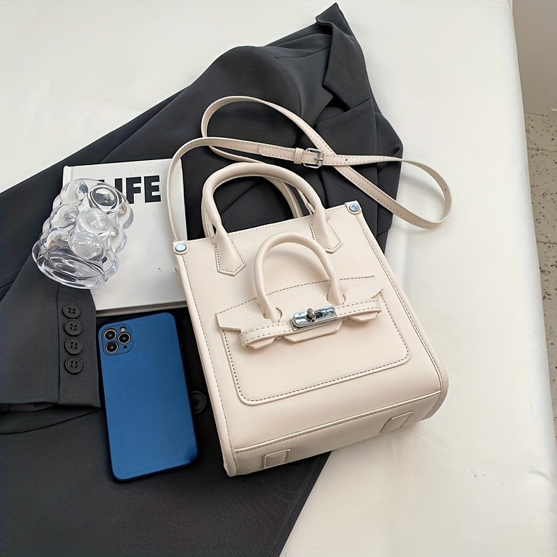 ニッチデザイン スクエア ショルダーバッグ｜無地 オールマッチ サッチェルバッグ｜レディース ターンロックバッグ