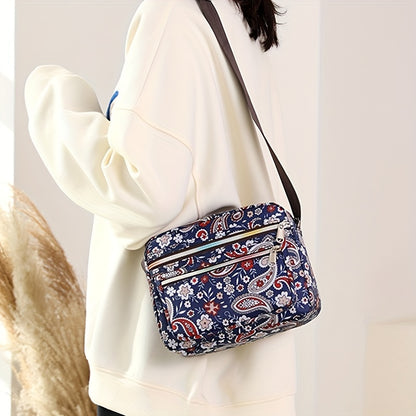 ヴィンテージ柄 スクエア ショルダーバッグ｜レディース ファスナー付き クロスボディバッグ｜通勤・旅行用 クラシックバッグ