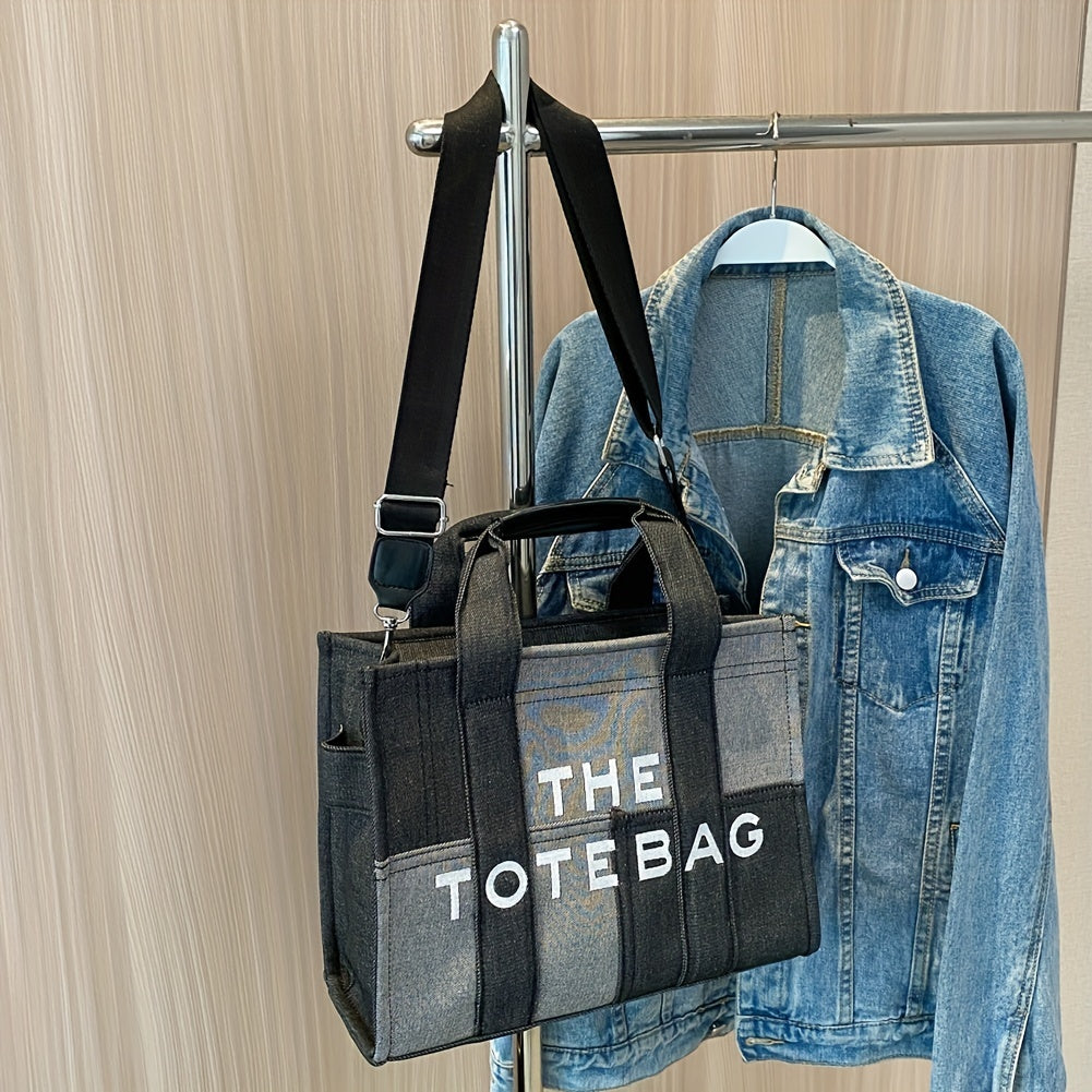 ステッチ デニム トートバッグ｜ヴィンテージ風 クロスボディバッグ｜通勤・旅行・通学用 レディース トップハンドルバッグ