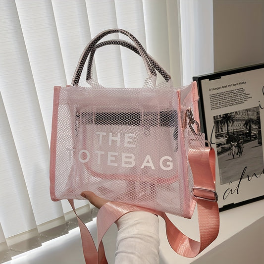 レディース クリア トートバッグ｜トレンド メッシュ トラベル ビーチバッグ｜防水 PVC クロスボディバッグ