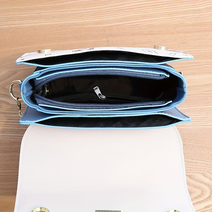 カートゥーン柄 スクエア ショルダーバッグ｜スタイリッシュ 配色デザイン バッグ｜オールマッチ クロスボディバッグ