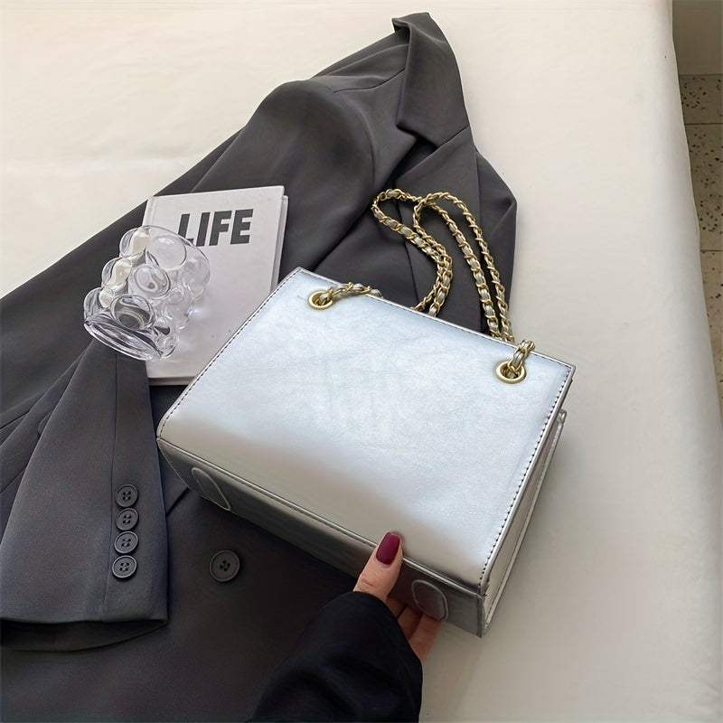 レターパターン スクエア ショルダーバッグ｜PUレザー ファスナー付き スリングバッグ｜大容量 カジュアル クロスボディバッグ