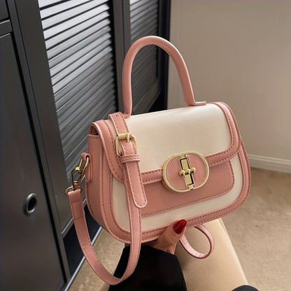 配色コントラスト ハンドバッグ｜スウィート バックル クロスボディバッグ｜レディース ミニ PUレザー フラップ パース