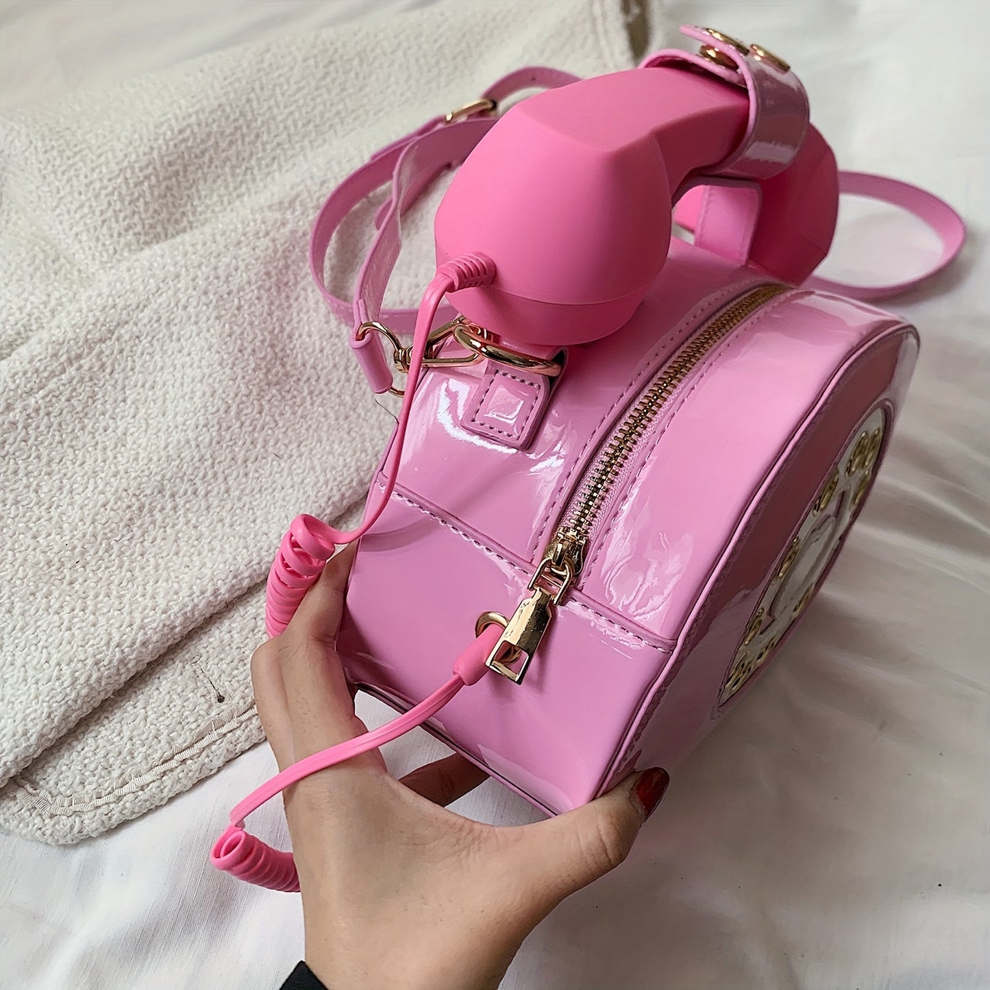 電話型 ショルダーバッグ｜クリエイティブ PUレザー クロスボディバッグ｜個性派 ファスナー付き レディースバッグ