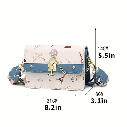 カートゥーン柄 スクエア ショルダーバッグ｜スタイリッシュ 配色デザイン バッグ｜オールマッチ クロスボディバッグ