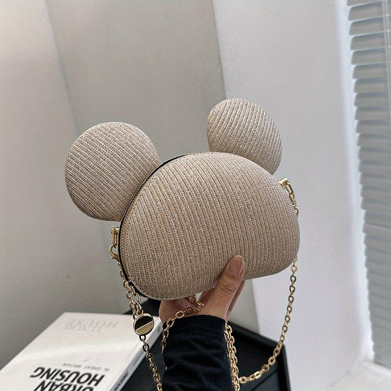 カートゥーン ベア スパンコール バッグ｜トレンド チェーン クロスボディバッグ｜レディース リップ収納用 ミニ ノベルティ パース