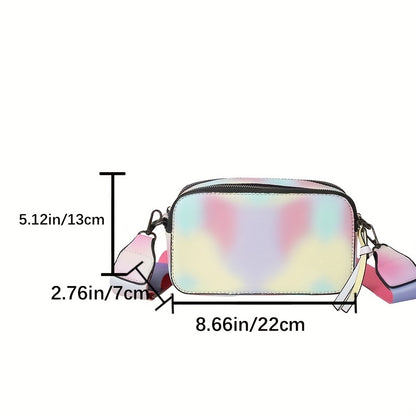タイダイ レインボーカラー ファスナー ショルダーバッグ｜ダブルファスナー クロスボディバッグ｜長さ調節可能 ストラップ付き