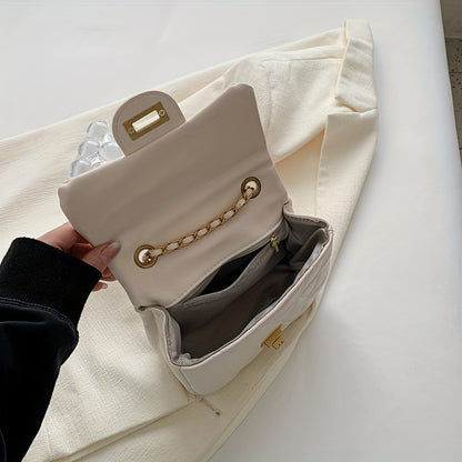 アーガイル キルティング チェーン クロスボディバッグ｜ミニ ターンロック ショルダーバッグ｜レディース 合成皮革 フラップ パース