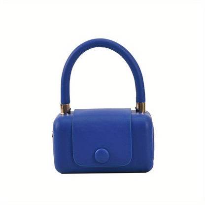 トレンド ボックス型 ハンドバッグ｜ボタン付き 無地 クロスボディバッグ｜個性派 フラップ スクエア バッグ