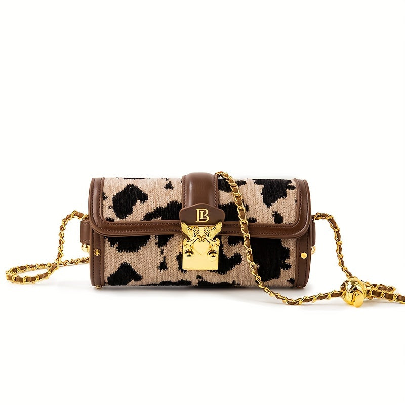 レディース シリンダー型 クロスボディバッグ｜チェーン ショルダーバッグ｜ツイード フラップ ハンドバッグ