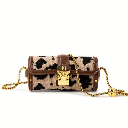 レディース シリンダー型 クロスボディバッグ｜チェーン ショルダーバッグ｜ツイード フラップ ハンドバッグ