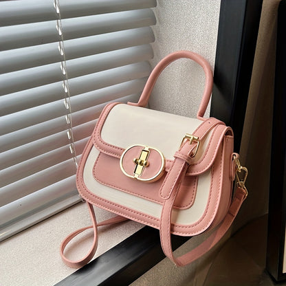 配色コントラスト ハンドバッグ｜スウィート バックル クロスボディバッグ｜レディース ミニ PUレザー フラップ パース