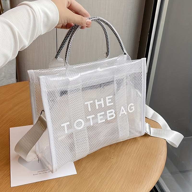クリア メッシュ デザイン トートバッグ｜大容量 ジェリー クロスボディバッグ｜防水 ビーチバッグ 旅行・海・プール用