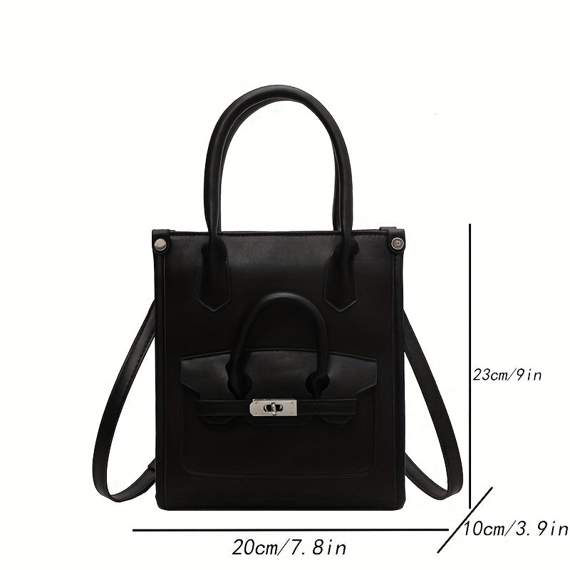 ニッチデザイン スクエア ショルダーバッグ｜無地 オールマッチ サッチェルバッグ｜レディース ターンロックバッグ