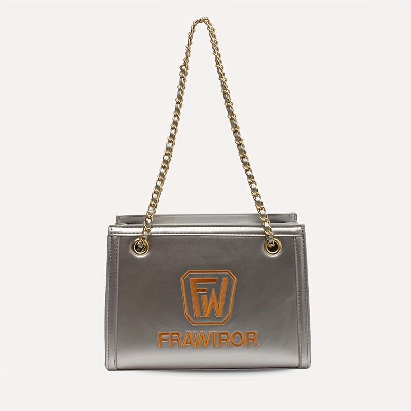 レターパターン スクエア ショルダーバッグ｜PUレザー ファスナー付き スリングバッグ｜大容量 カジュアル クロスボディバッグ