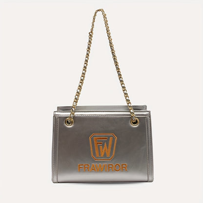 レターパターン スクエア ショルダーバッグ｜PUレザー ファスナー付き スリングバッグ｜大容量 カジュアル クロスボディバッグ